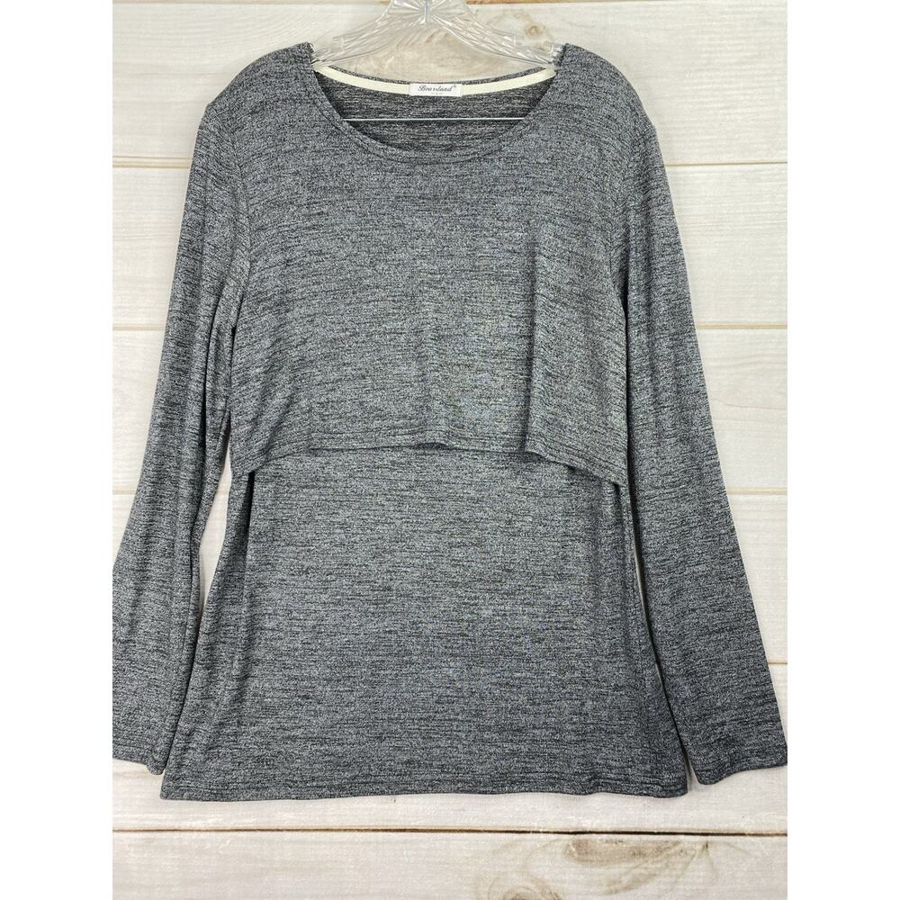 Bearsland Nursing Top Sz L Gray Heather Long Sleeve Breastfeeding Soft Knit